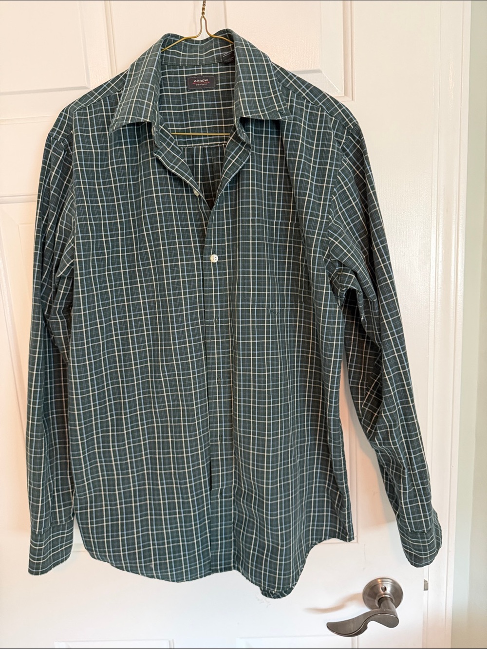 Arrow Green Plaid Long-Sleeve Button-Down Shirt